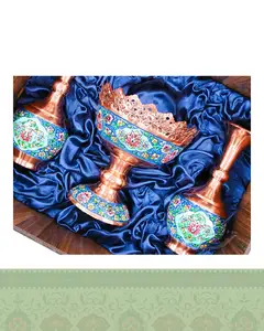 ست آجیل خوری و گلدان مس و پرداز
