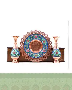 سرویس بشقاب و گلدان مس و پرداز
