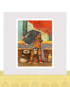استیکر دختر قاجاری در حال رقصیدن - استیکر پارچه ای / 11 سانتی متر