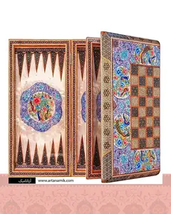 تخته نرد خاتم کاری شده لبگرد طرح گل و مرغ - بدون کیف