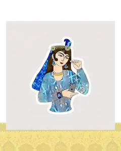 استیکر زن قاجاری همراه با ایفون - استیکر پارچه ای / 11 سانتی متر