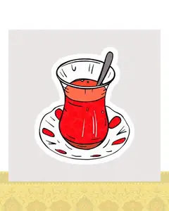 استیکر فنجان چای ایرانی - استیکر پارچه ای / 11 سانتی متر