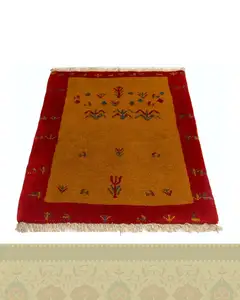 گبه دستباف قشقایی خردلی حاشیه قرمز کد 2193 (115 در 86)