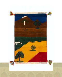 گبه دستباف قشقایی طرح منظره کد 2396 (62 در 41)