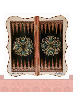 تخته نرد و شطرنج خاتم کاری شده شیراز طرح گل آبی - بدون کیف