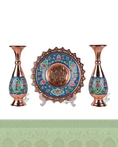ست بشقاب و گلدان مس و پرداز