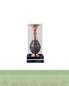 گلدان مس و پرداز 20 سانتی با جعبه پلکسی