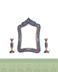 آینه و شمعدان مسی با نقاشی پرداز