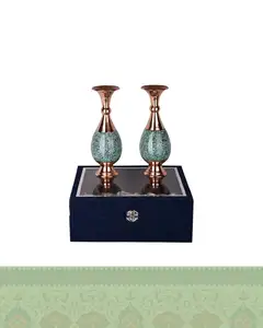 جفت گلدان فیروزه کوبی سایز 25 با جعبه مخمل