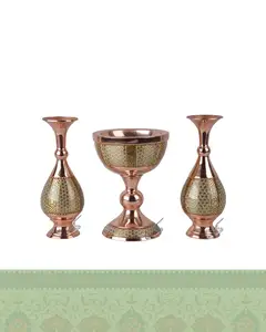 ست گلدان و سنگاب مس و خاتم کاری