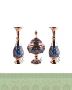 ست شکلات خوری و گلدان مس و پرداز