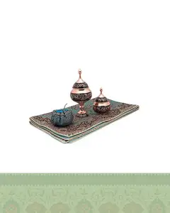 شکلات خوری و قندان مس و حکاکی و ترمه ابریشم