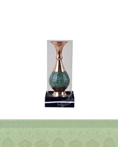 گلدان هدیه فیروزه کوبی 20 سانتی با باکس پلکسی
