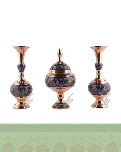 ست شکلات خوری و گلدان فانتزی مس و پرداز