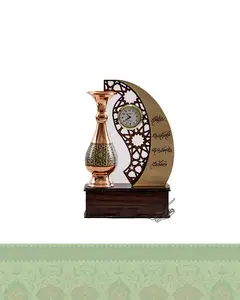 تندیس ساعت دار گلدان مس و خاتم