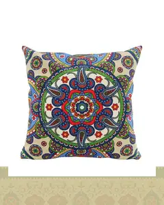کاور کوسن طرح نقوش سنتی آبی سبز قرمز کِرِم کد c136