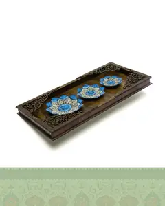 قاب چوبی سه بشقاب میناکاری اصفهان