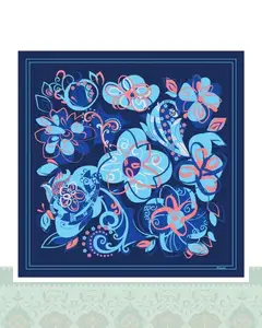 دستمال سر و گردن گل سرمه‌ای - 50x50 سانتیمترمربع