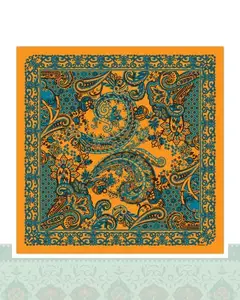دستمال سر و گردن زنانه مدل نقوش سنتی زمینه نارنجی - 50x50 سانتیمترمربع