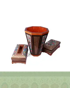 ست جا دستمال و قاشق و سطل خاتم کاری