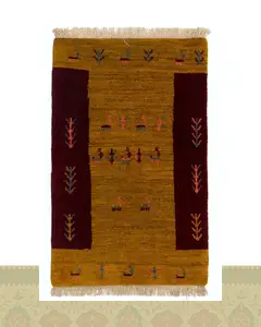 گبه دستباف قشقایی نقش طبیعت خردلی ذرع چارک کد 2371 (117 در 75)