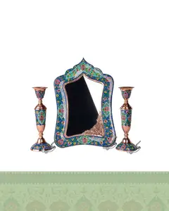 آینه و شمعدان مس و پرداز