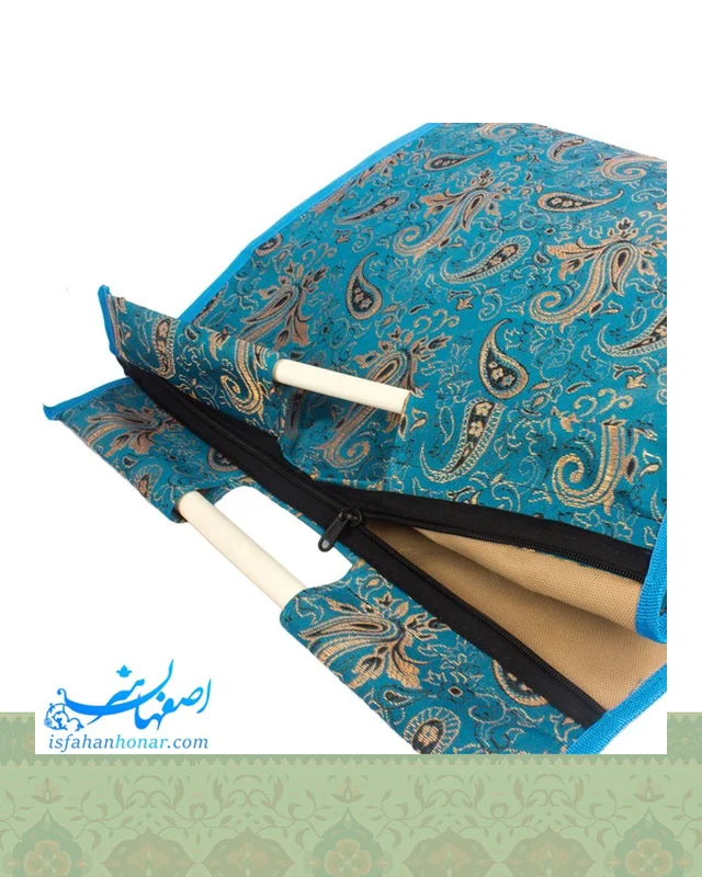 خرید ساک ترمه فیروزه ای 50 سانتیمتری دسته چوبی در اروپا و آمریکا