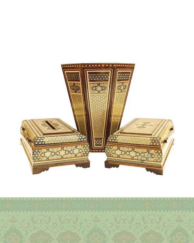 سرویس جا قاشقی و سطل و کلینکس خاتم کاری