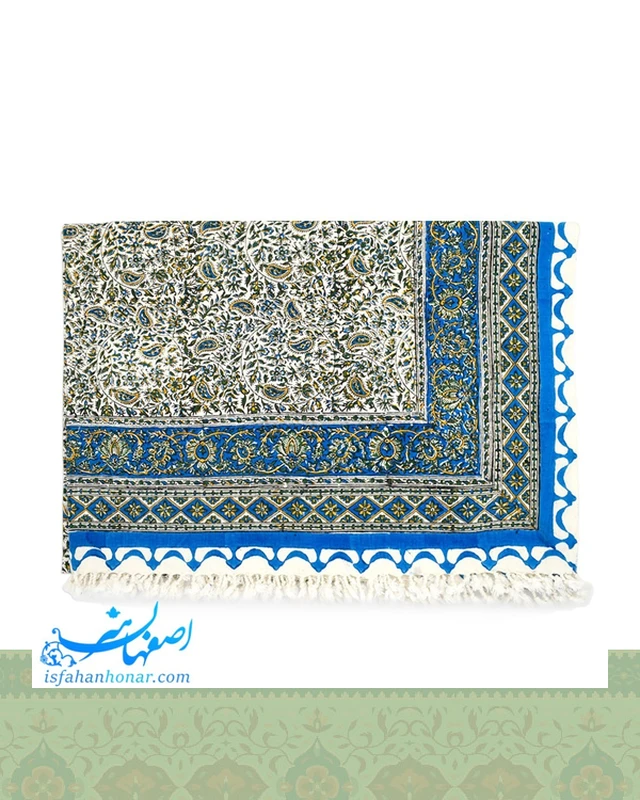 رومیزی قلمکار گل و بوته آبی 200×135 سانتیمتری