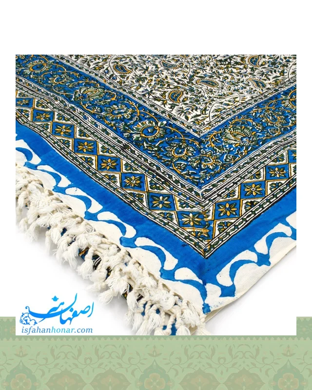 رومیزی قلمکار گل و بوته آبی 200×135 سانتیمتری در دیارلند