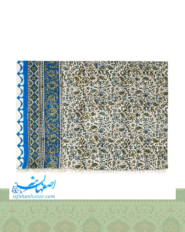 خرید رومیزی قلمکار گل و بوته آبی 200×135 سانتیمتری در اروپا و آمریکا