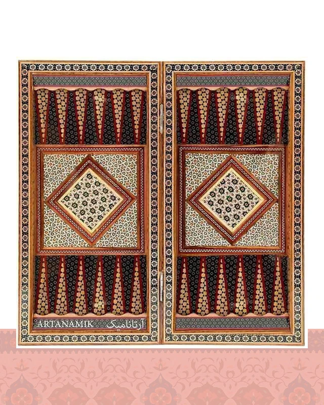 تخته نرد خاتم کاری و شطرنج شیراز طرح پرکار