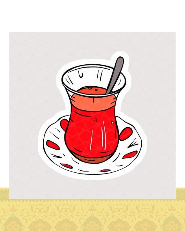 استیکر فنجان چای ایرانی - استیکر پارچه ای / 11 سانتی متر