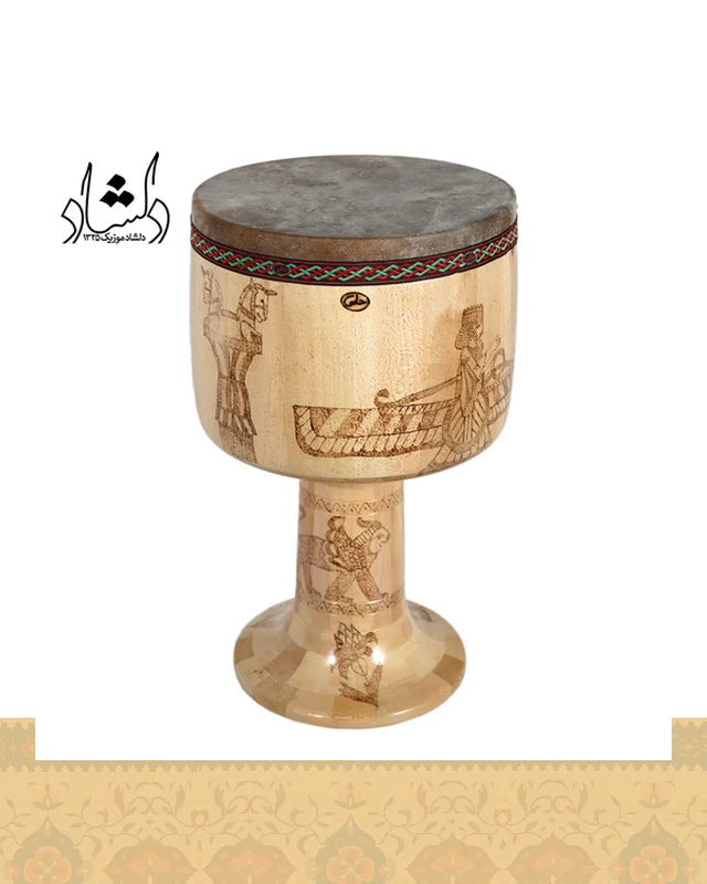 خرید تنبک حلمی سوخته کاری دهانه 27 طرح 2 ارزی