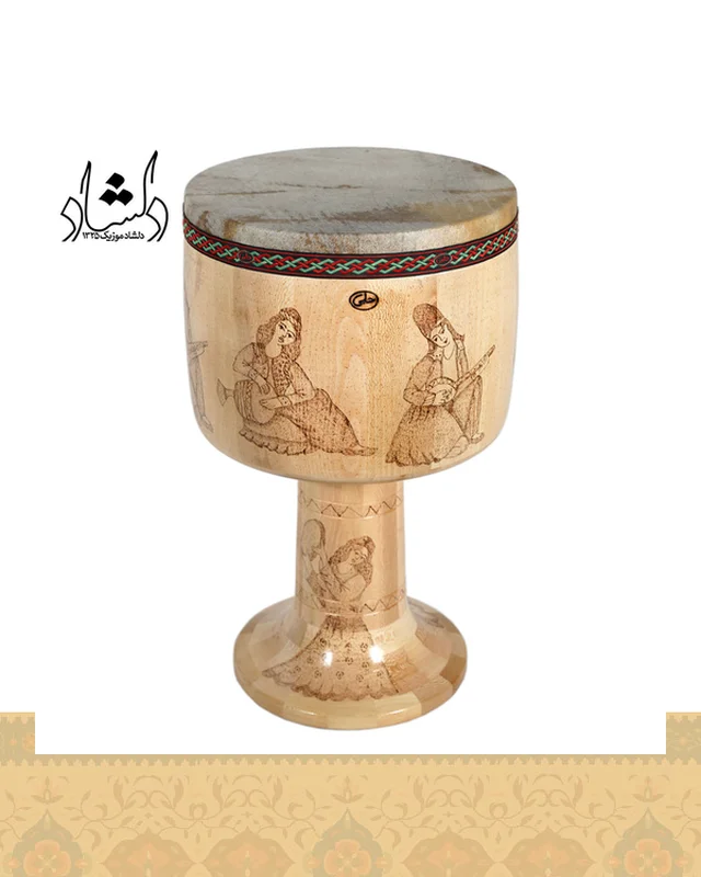 خرید تنبک حلمی سوخته کاری دهانه 27 طرح 3 ارزی