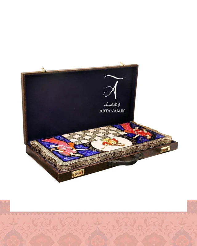 خرید تخته نرد و شطرنج خاتم کاری شیراز طرح نیلوفر در اروپا و آمریکا