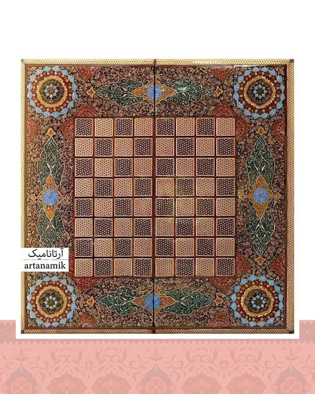 شطرنج و تخته نرد خاتم کاری طرح فرش