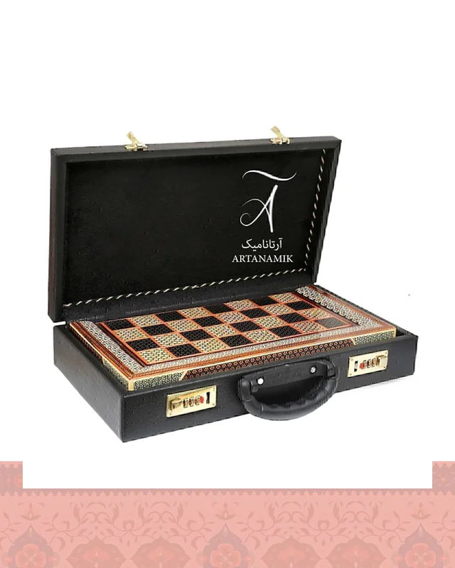 خرید تخته نرد خاتم کاری و شطرنج شیراز طرح پرکار از ایران