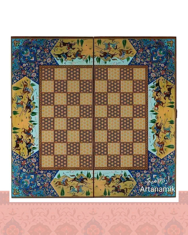 ارسال و فروش تخته نرد و شطرنج طرح خاتم چوگان آبی در خارج از کشور