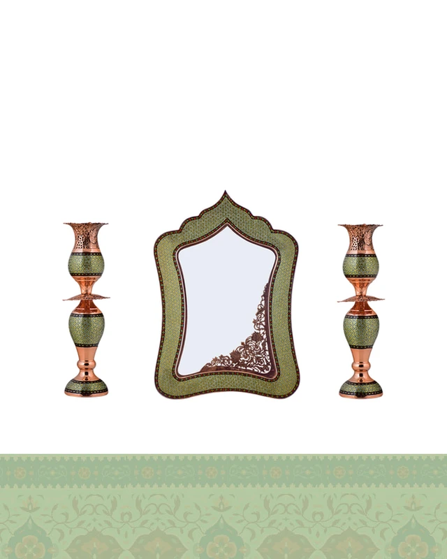 آینه و شمعدان مس و خاتم