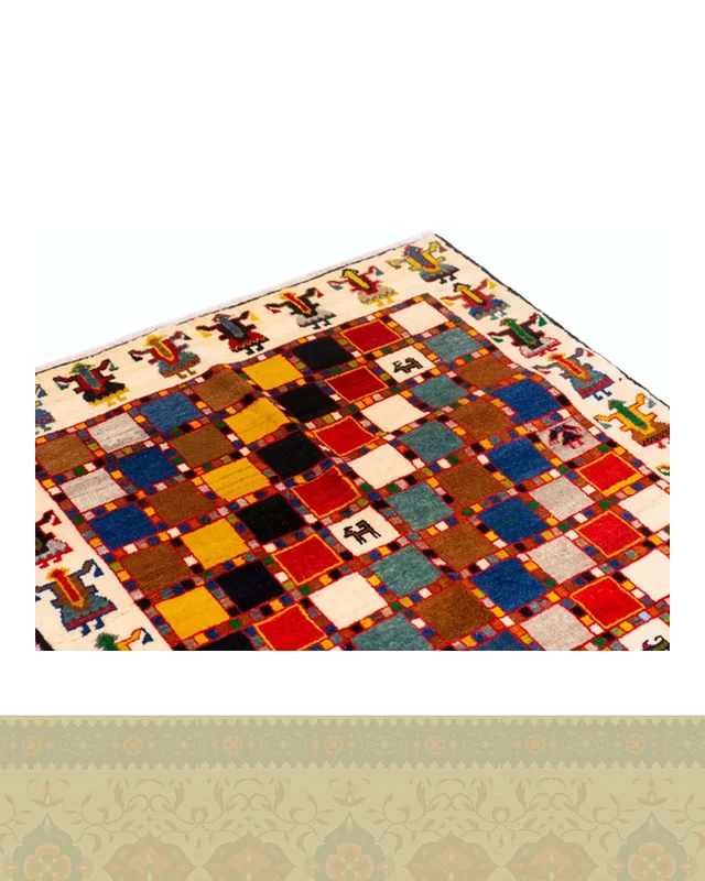 خرید گبه دستباف قشقایی خشتی جشن قشقایی یک و نیم متر کد 2593 (160 در 102) ارزی