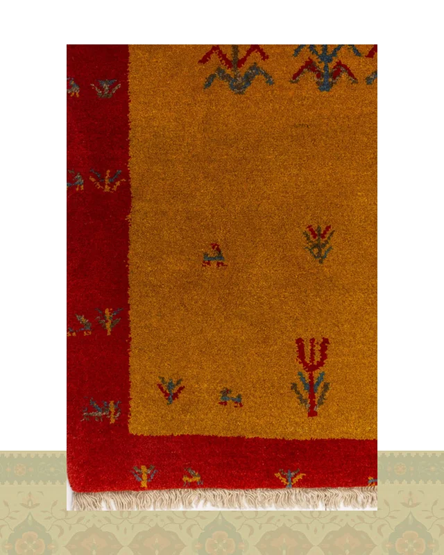 ارسال و فروش گبه دستباف قشقایی خردلی حاشیه قرمز کد 2193 (115 در 86) در خارج از کشور