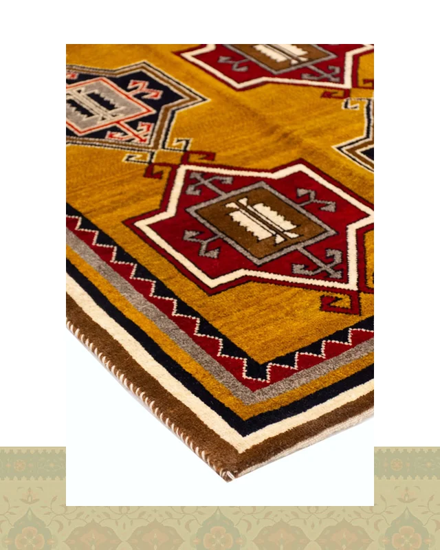 ارسالی مستقیم گبه دستباف قشقایی قابی سبز یک و نیم متری کد 1267 (151 در 101) از ایران