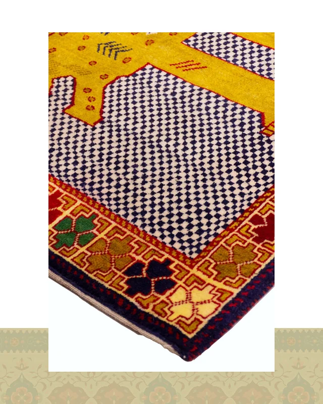 عکس گبه دستباف قشقایی نقش شیر شطرنجی کد 2338 (157 در 104)