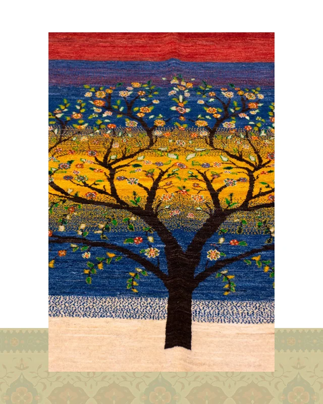 ارسالی مستقیم گبه دستباف قشقایی درخت زندگی سه متری کد 2592 (190 در 150) از ایران