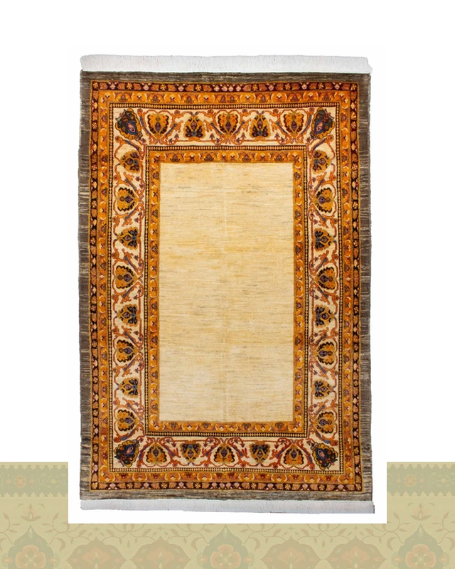 گبه دستباف قشقایی کف ساده کرم پرده ای کد 2585 (245 در 170)