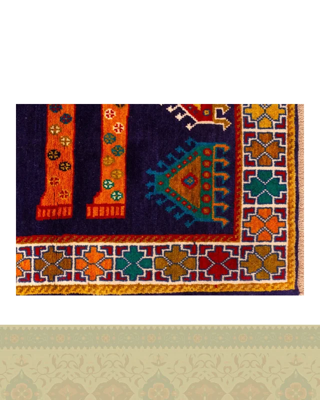 عکس گبه دستباف قشقایی شیر سنگی سرمه ای کد 2595 (149 در 111)