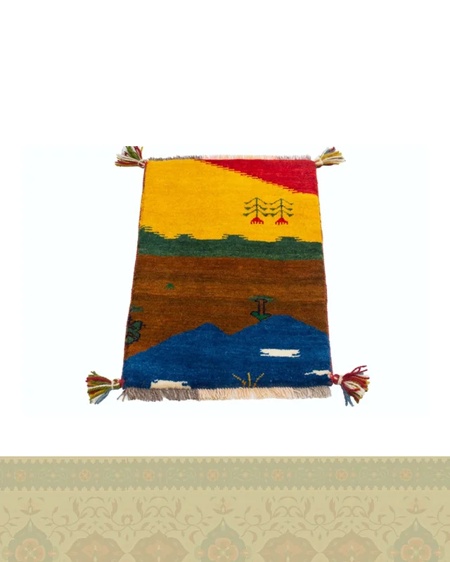 ارسال گبه دستباف قشقایی طرح منظره کد 2395 (62 در 40) به خارج ایران