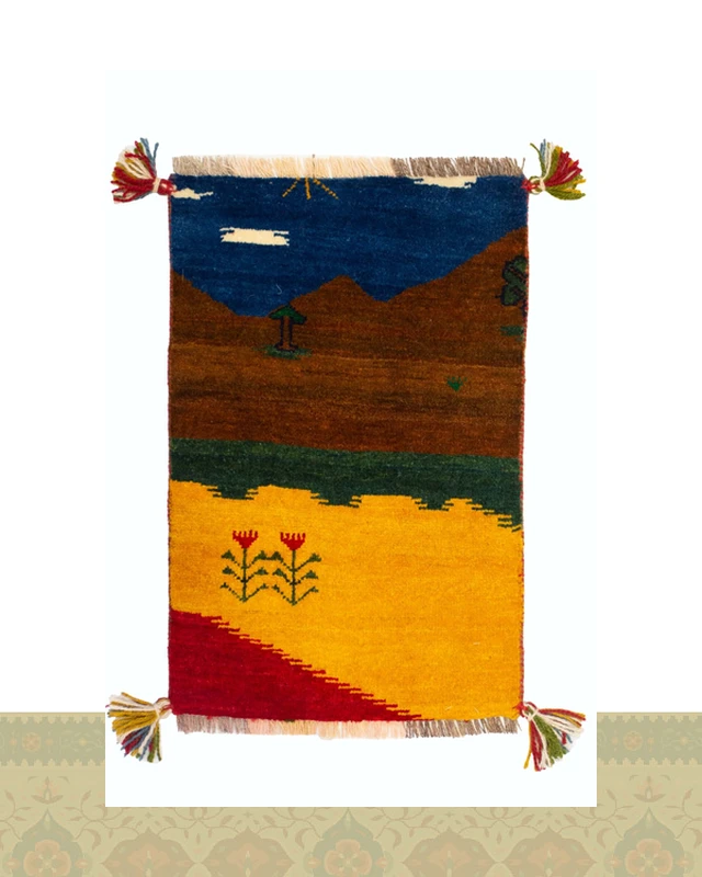 گبه دستباف قشقایی طرح منظره کد 2395 (62 در 40)