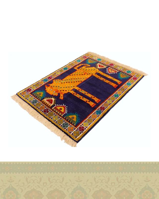 خرید گبه دستباف قشقایی شیر سنگی سرمه ای کد 2595 (149 در 111) در اروپا و آمریکا